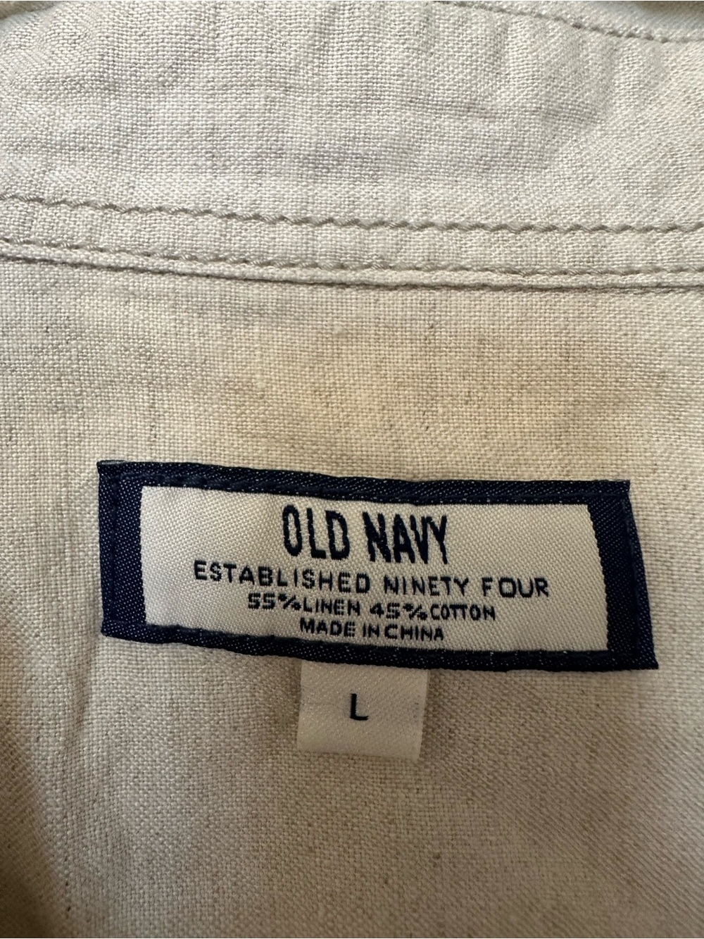 euc vintage Old Navy sz L linen khaki button front long sleeve shirt - Picture 2 of 5
